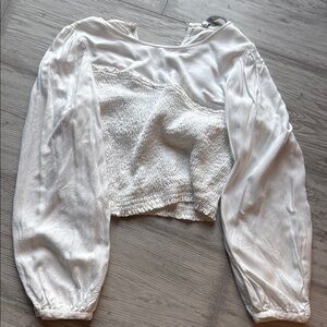 Zara White Crop Blouse with Relaxed Sleeves